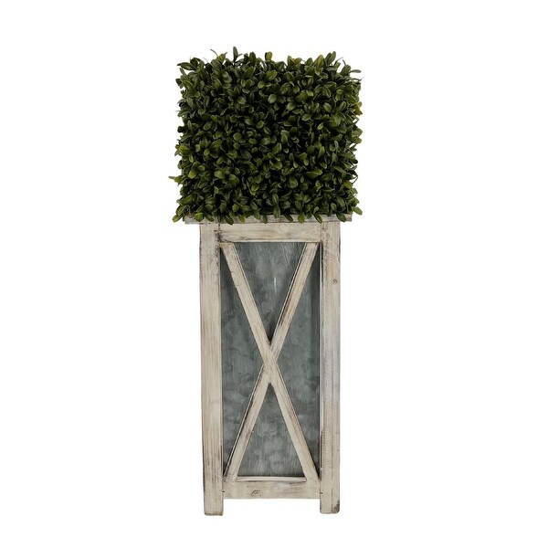 Faux Boxwood Square Topiary in Crisscross Tall Wood/ Metal