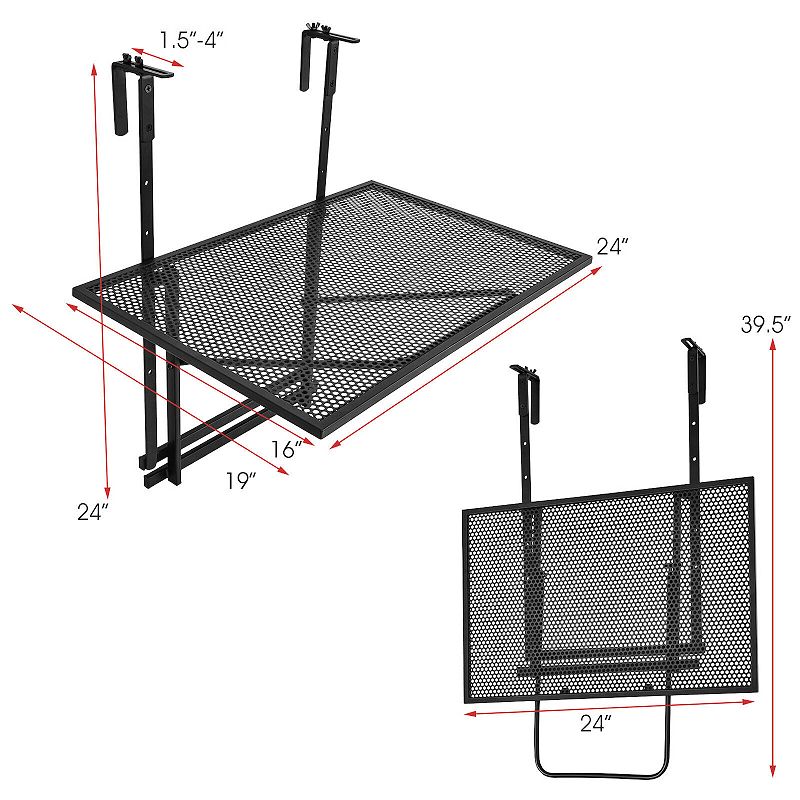 Railing Folding Table with 5-Level Adjustable Heights