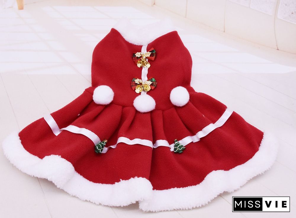 Pet Dog Princess Dress Red Christmas Coat Sweatshirt Vest Pets Cat Winter Warm Party