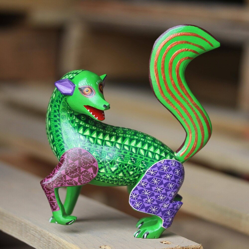 Handmade Green Hyena Wood Alebrije Sculpture (Mexico)   5.75\