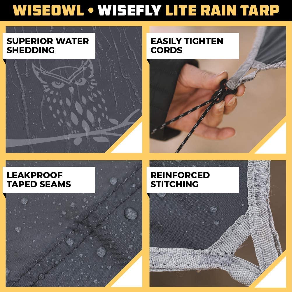 Wise Owl Outfitters Camping Tarp - 11 x 9 feet Lightweight & Waterproof Hammock Tarp w/ Easy Setup - Backpacking, Hiking, and Camping Essentials