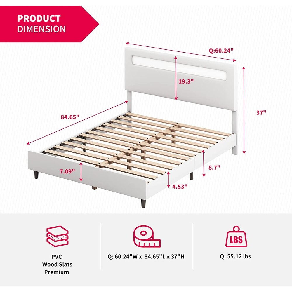 Mixoy Platform Bed Frame with Smart RGB LED Light Strip Bed Frame with Adjustable Headboard  Compatible with Alexa   App