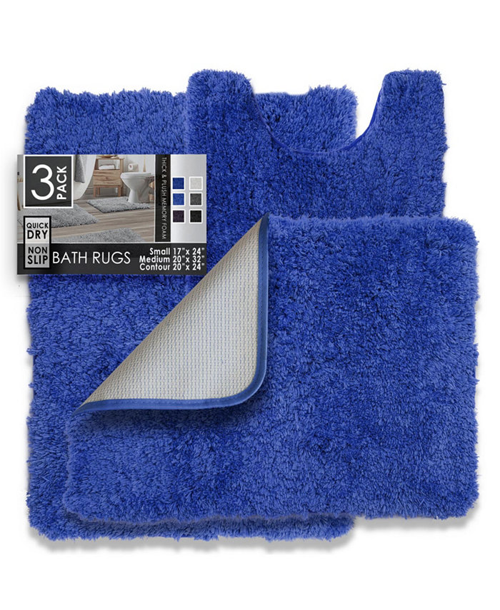 Clara Clark 3 Piece Ultra Soft Non Slip Shaggy Bath Rug - Small Medium and Contour