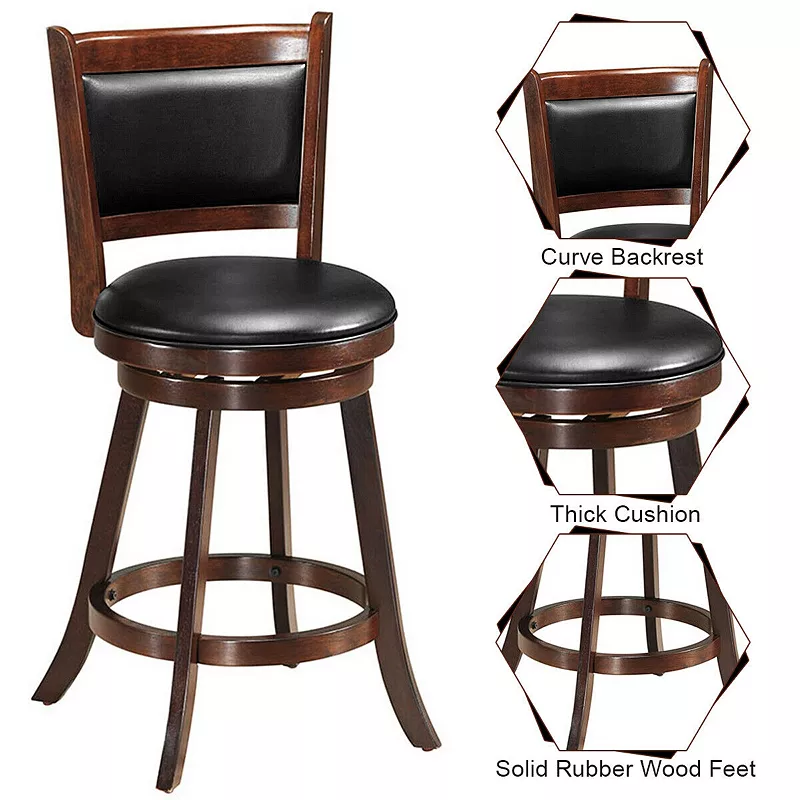 Swivel Bar Height Stool Wooden Upholstered Dining Chair - 24 Inches