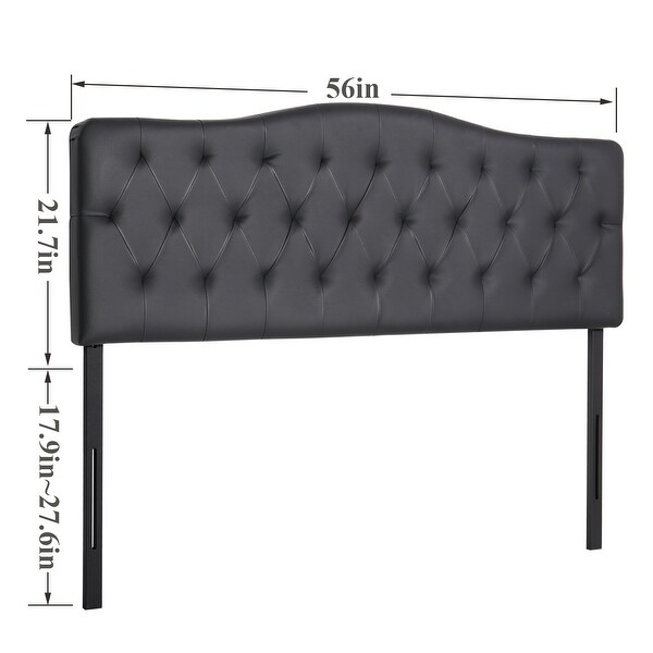 Modern Height Adjustable Tufted Faux Leather Upholstered Headboard，Black - - 36083327