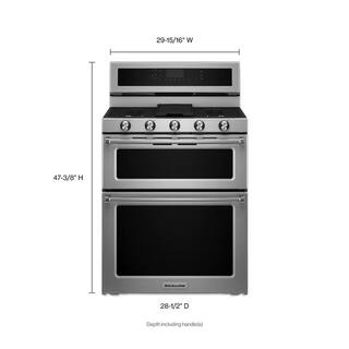 KitchenAid 6.7 cu. ft. Double Oven Dual Fuel Gas Range with Self-Cleaning Convection Oven in Stainless Steel KFDD500ESS