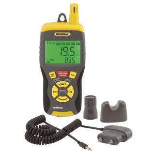 General Tools 9-in-1 Thermo-Hygrometer PinPinless Moisture Meter with Probe and Carry Case RHMG650