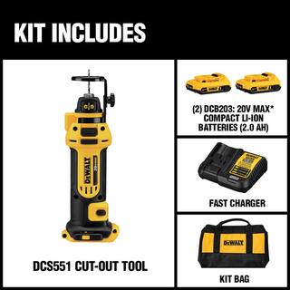 DW 20V MAX Cordless Drywall Cut-Out Tool with (2) 20V 2.0Ah Batteries and Charger DCS551D2