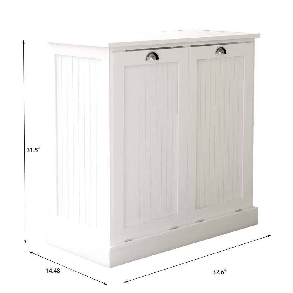 cadeninc 32.68 in. D x 14.57 in. W x 31.50 in. H Double Tilt-Out Laundry Hamper in White Ane-LQW1-950