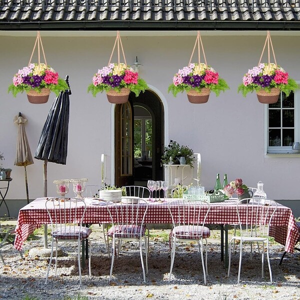 Outdoor Hanging Flowers 8 Artificial Fake Flowers UV Resistant Bougainvillea Plants，Faux Plastic Greenery Hanging Plants