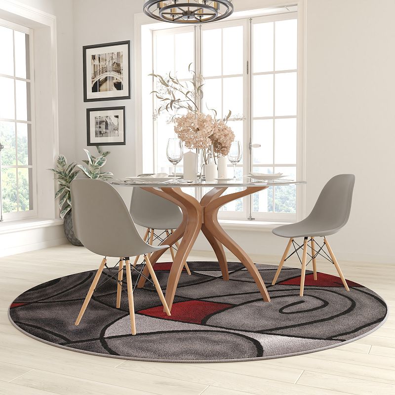 Masada Rugs Masada Rugs Trendz Collection 7'x7' Round Modern Contemporary Round Area Rug in Red， Gray and Black