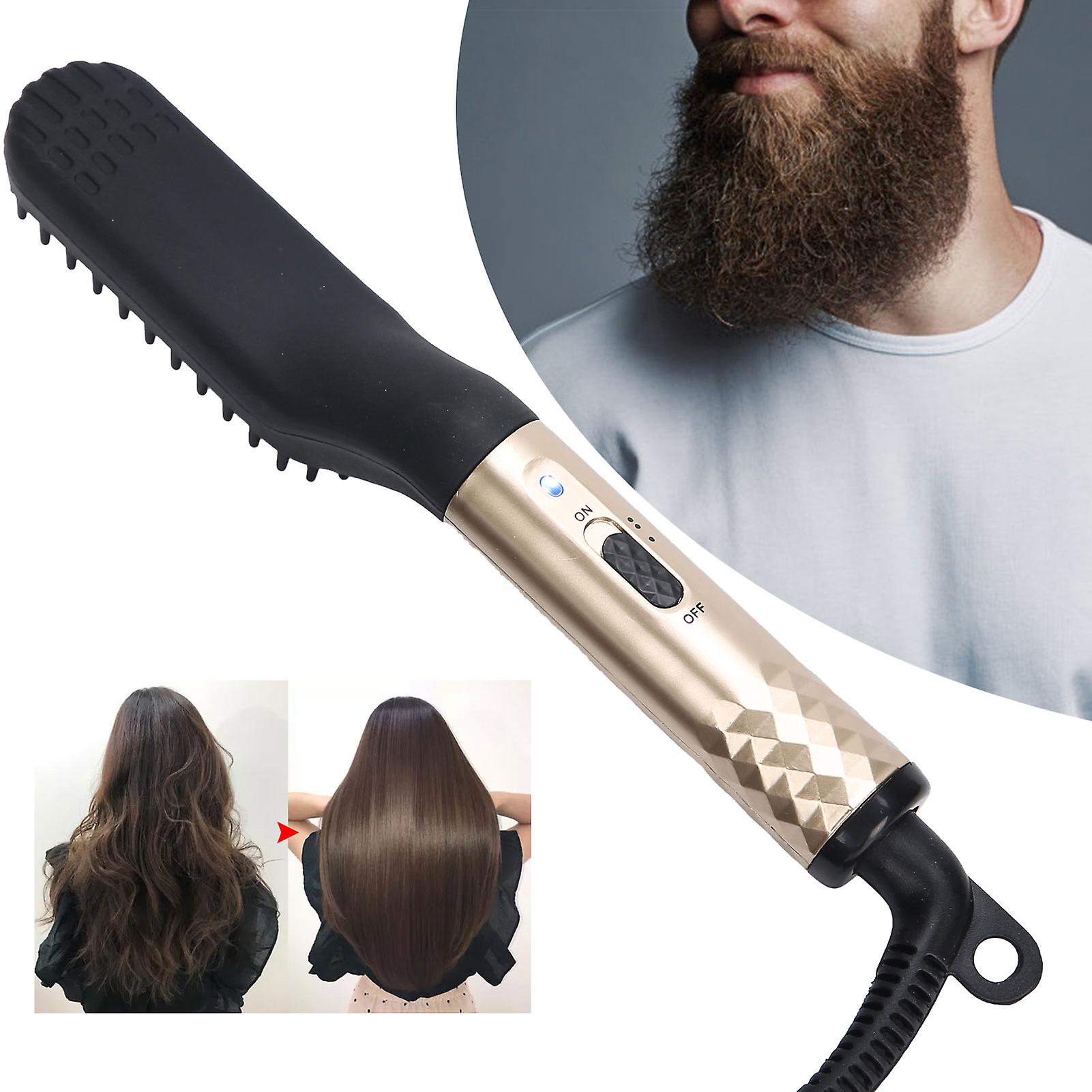 Beard Straightener Electric Heated Hair Straightening Comb Portable Men Beard Brush 110240vus Plug