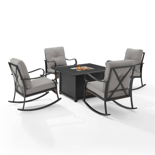 5pc Dahlia Outdoor Steel Set With Fire Table Taupe matte Black Crosley