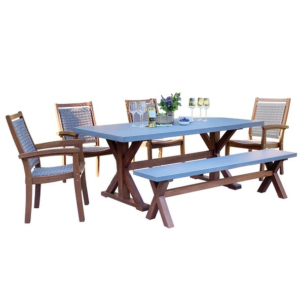 Nadine 6 pc. Eucalyptus and Composite Dining Set with Wicker Stacking Chairs