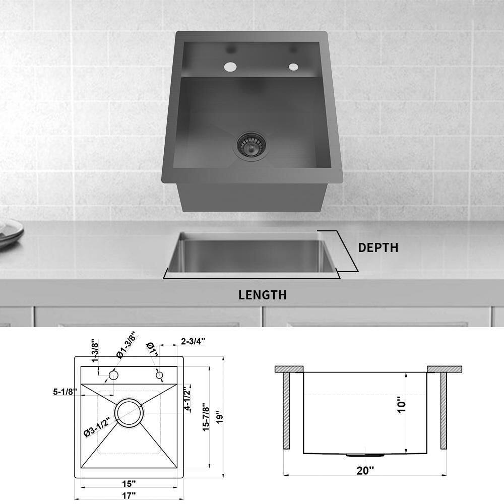 Glacier Bay Zero Radius Undermount 18G Stainless Steel 17 in. Single Bowl Workstation Bar Sink with Stainless Steel Faucet 4334F