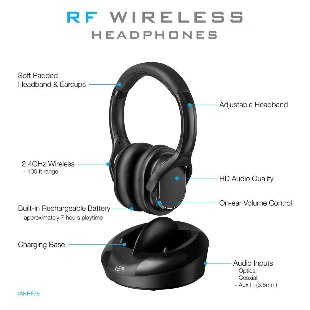 iLive Wireless Radio Frequency Headphones with Charging Dock IAHRF79B