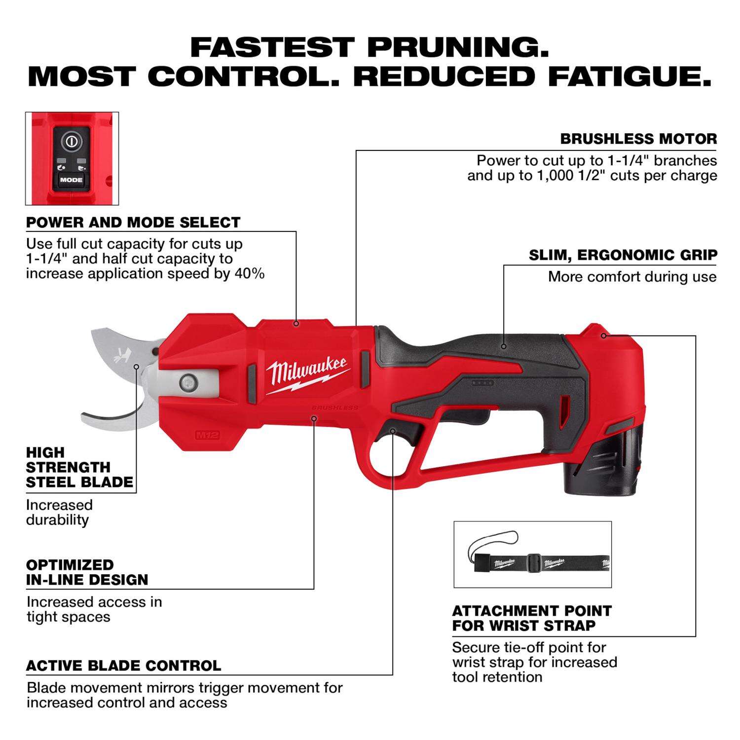 MW M12 2534-21 Steel Curved Cordless Pruner