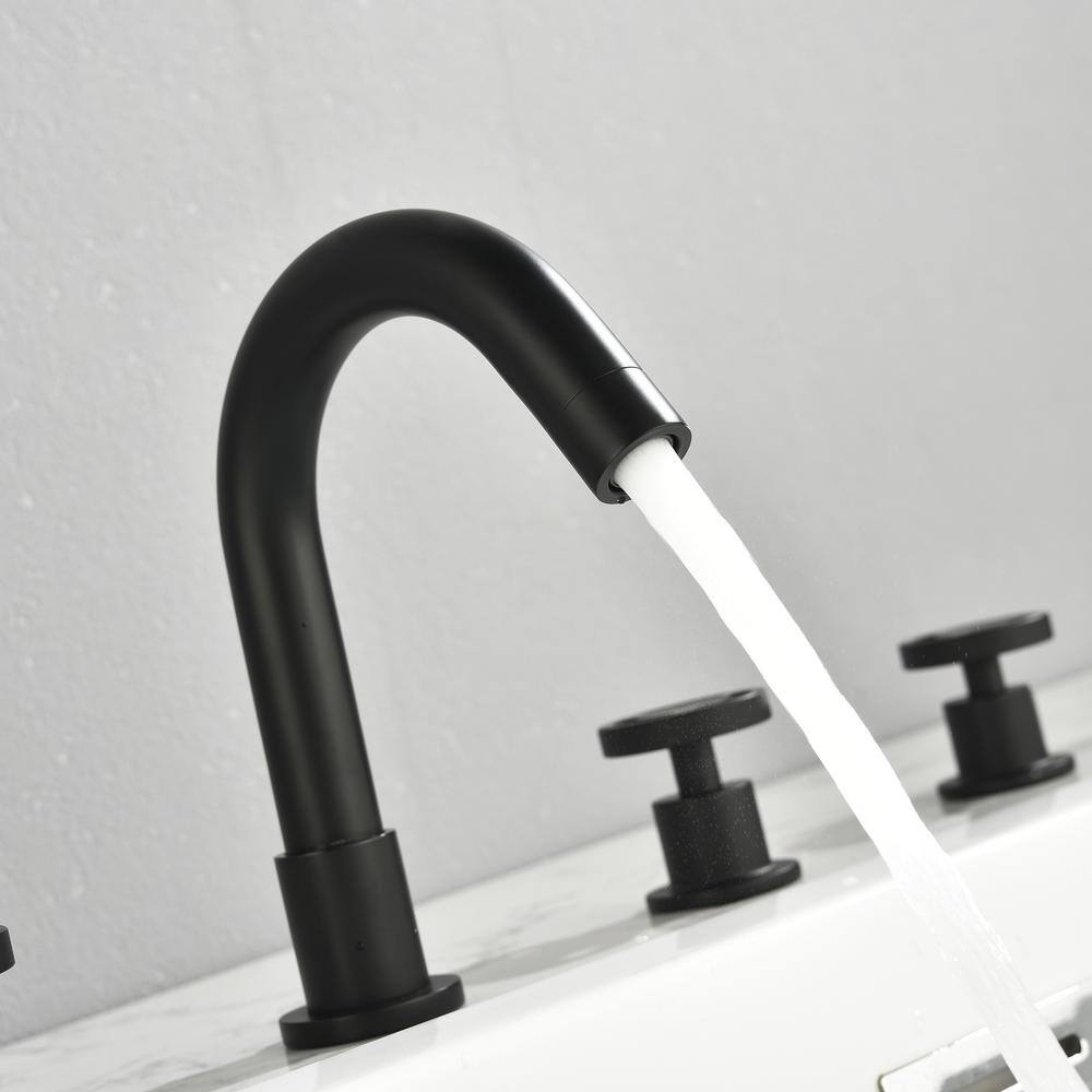 WELLFOR 3-Handle Deck-Mount Roman Tub Faucet with Hand Shower in Matte Black WK0504