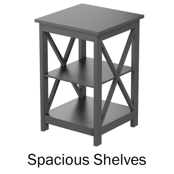 Side Tables with Two Shelves - Set of 2 with X-Legs by Lavish Home (Gray)