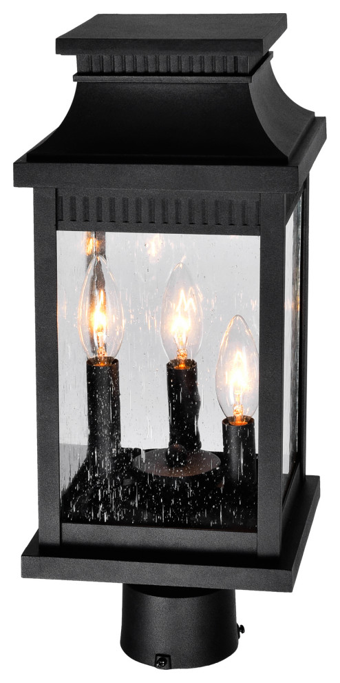 Milford 3 Light Outdoor Black Lantern Head   Transitional   Post Lights   by CWI Lighting  Houzz