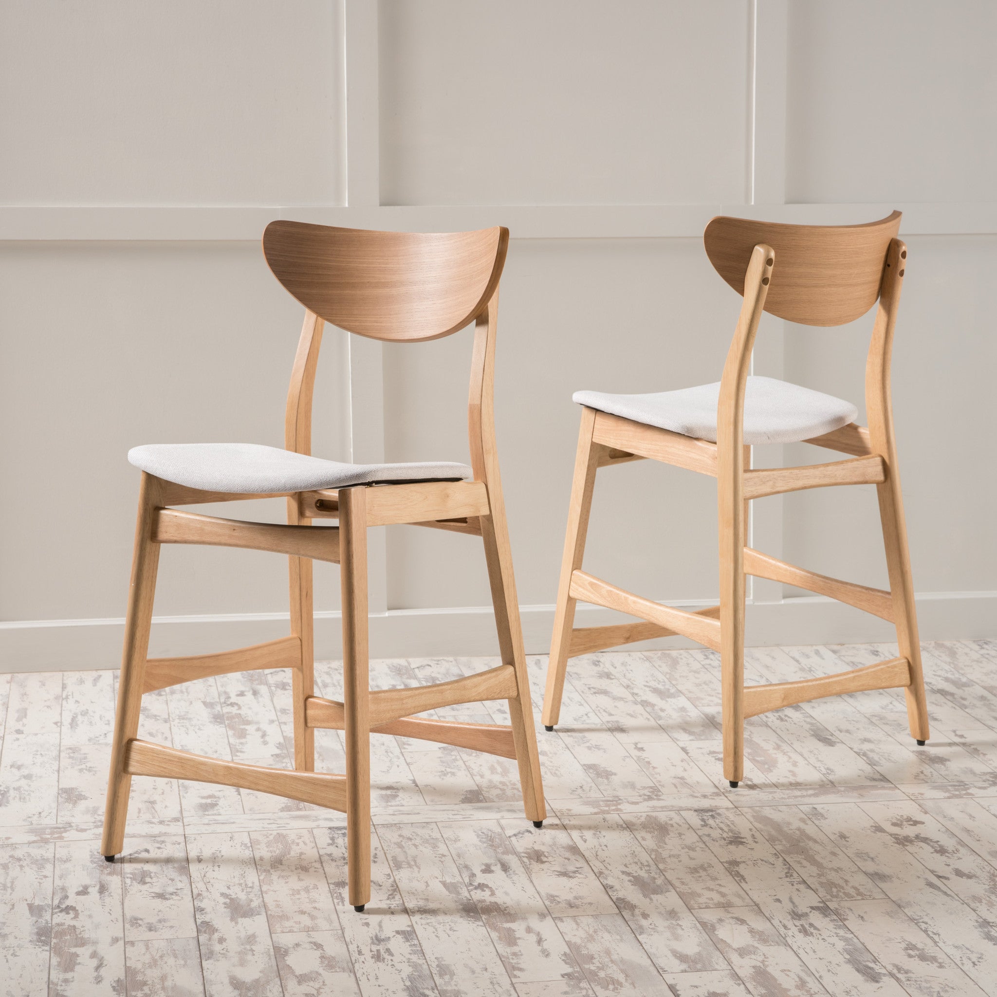 Molle Oak Finish Mid Century Design 24-Inch Counter Stools (Set of 2)