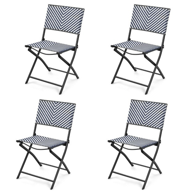 Costway Set Of 4 Patio Folding Rattan Dining Chairs Camping Portable Garden