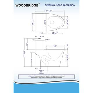 WOODBRIDGE Everette 1-piece 1.11.6 GPF Dual Flush Elongated Toilet in White with Seat Included and Brushed Gold Flush Button HB0940-BG