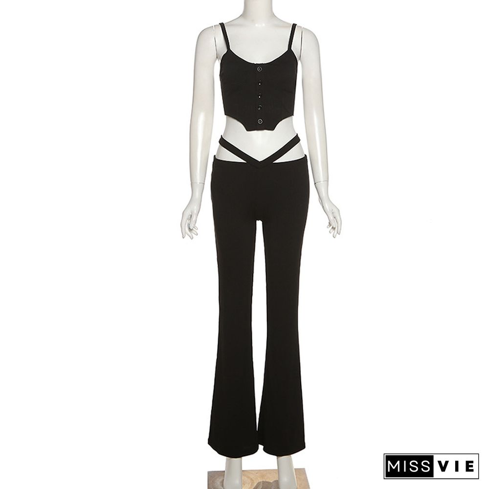 Sexy Camisole Corset Crop Top Flare Pants Set