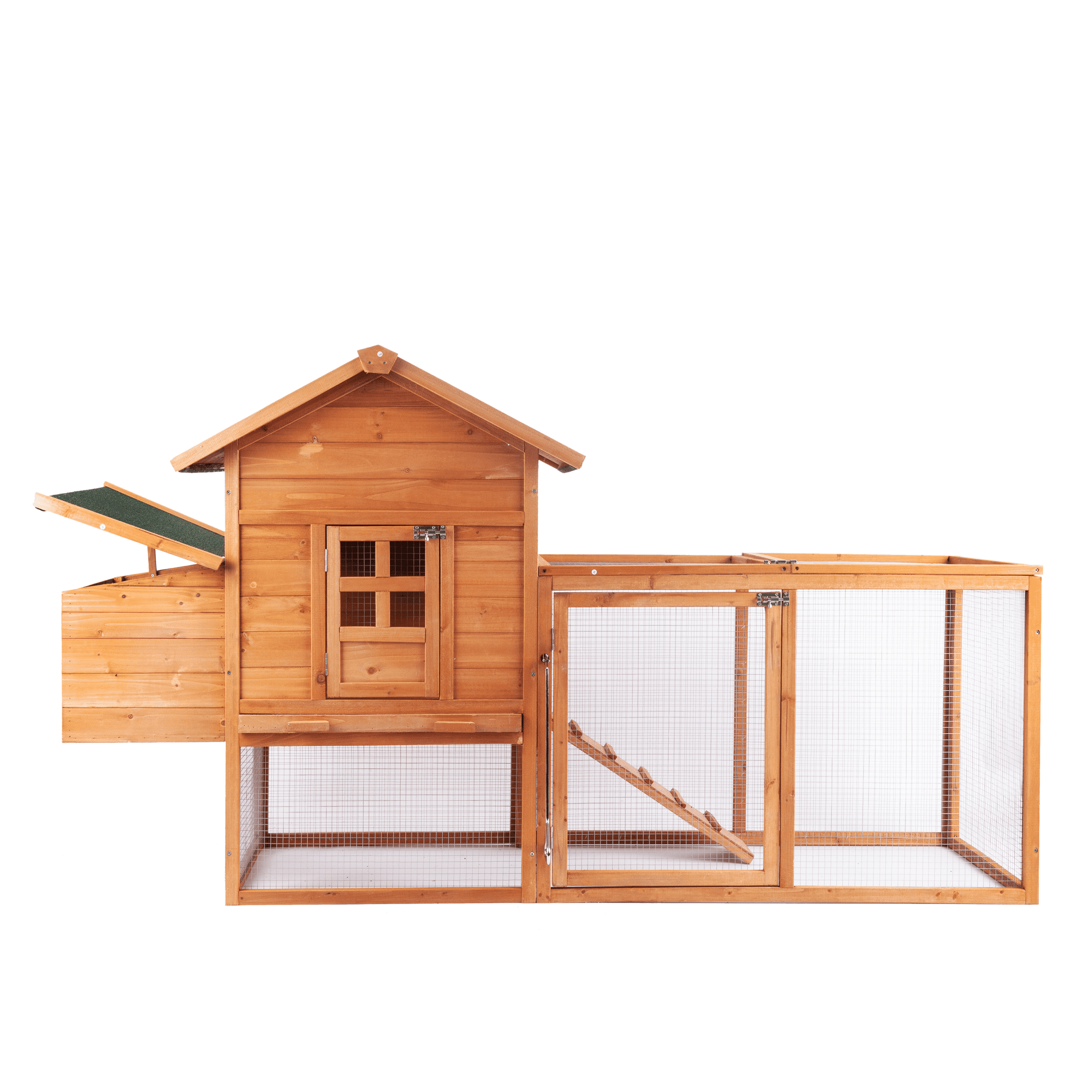 Chicken Coop for 2-4 Chcikens Outdoor Wooden 80'' Rabbit Hutch Poultry House with Chicken Run Cage， Egg Box and Waterproof Roof for Garden Backyard