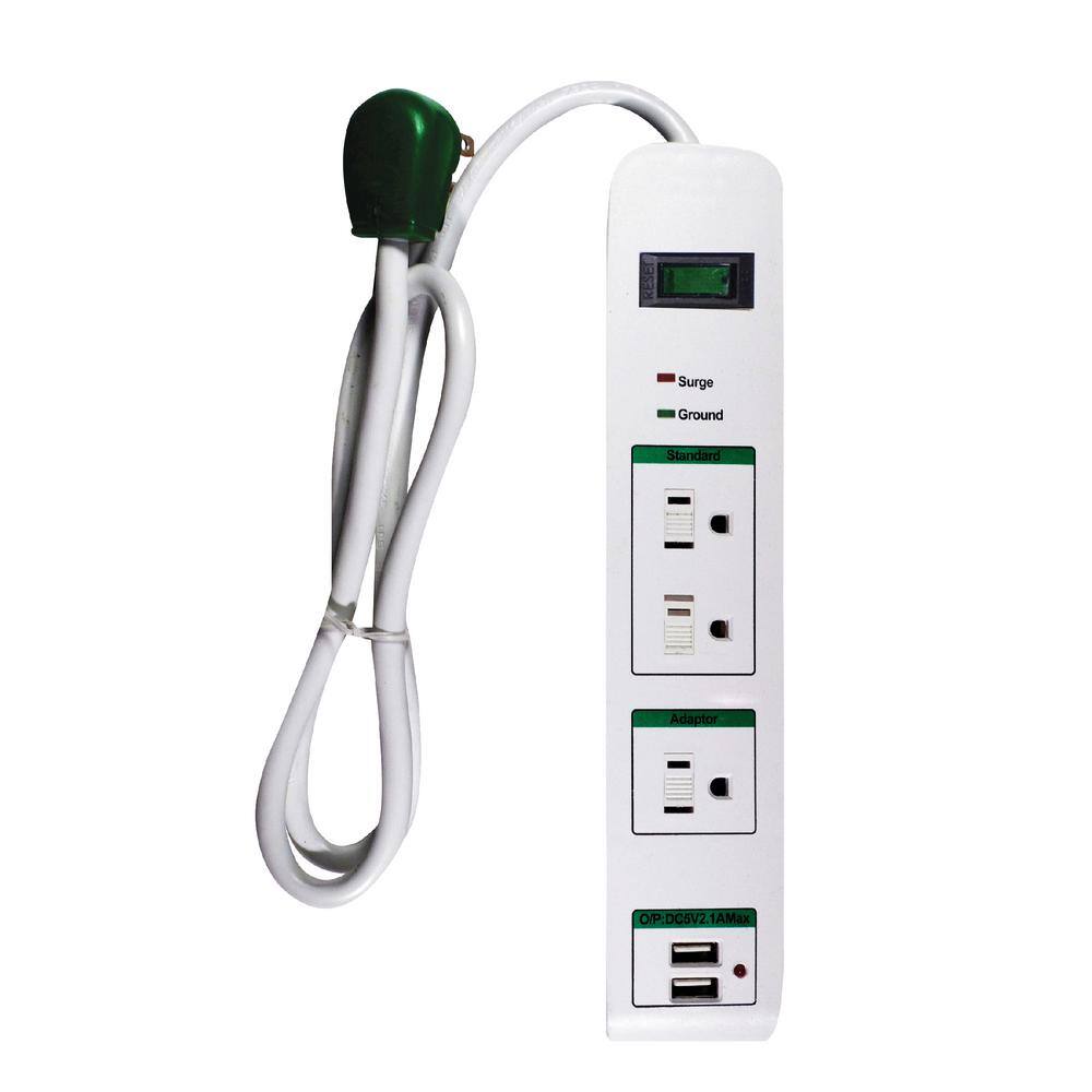 GoGreen Power 3 Outlets Surge Protector w 2 USB Ports GG-13103USB