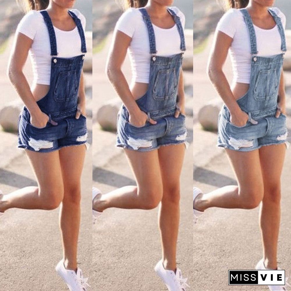 Wardrobe Basics Ripped Denim Romper Shorts Jean overalls