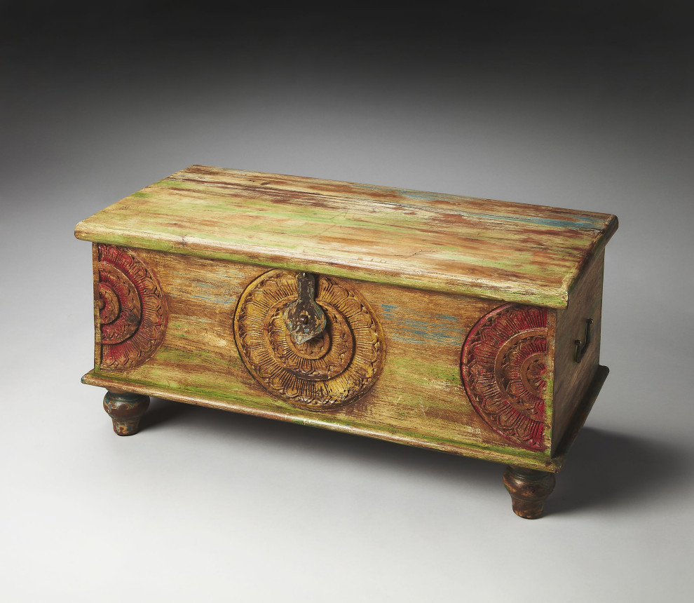 Mesa Carved Wood Trunk Cocktail Table   Rustic   Coffee Tables   by HedgeApple  Houzz