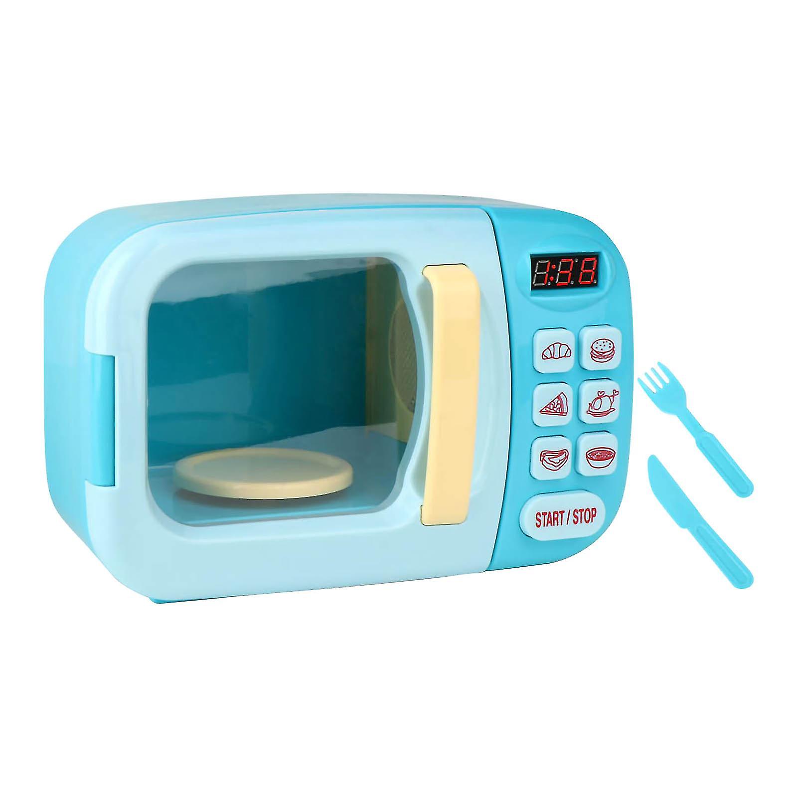 Kids Electric Microwave Oven Toy Set Cool Music Simulation Cooking Model Toy for Children Blue