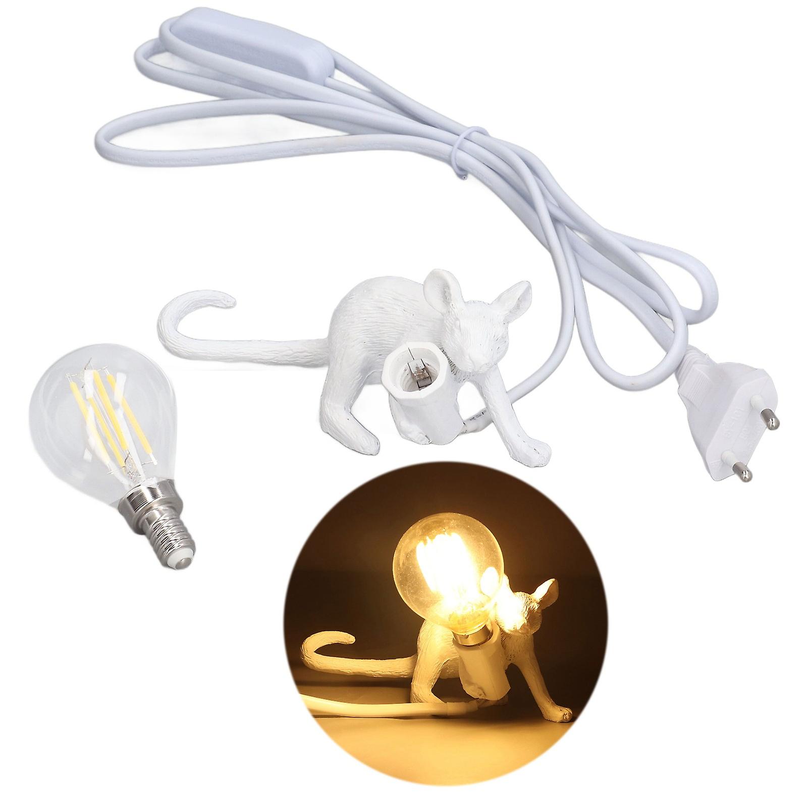 Modern Resin Mouse Lamp Table Desk Light Bedside Decoration Animal Shape Light E12 for Bedroom Study Room CafeWhite EU Plug