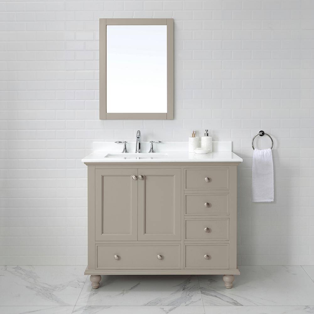 Home Decorators Collection Orillia 42 in. W x 22 in. D Vanity in Greige with Marble Vanity Top in White with White Sink Orillia 42G