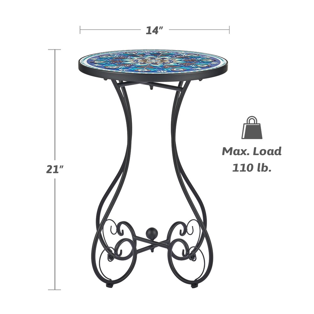 CO Z Mosaic Outdoor Mosaic Tile Side Table and Plant Stand