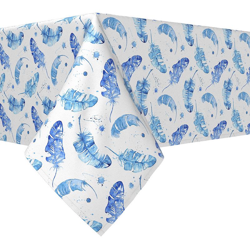 Rectangular Tablecloth， 100% Cotton， 52x104， Blue Watercolor Feathers