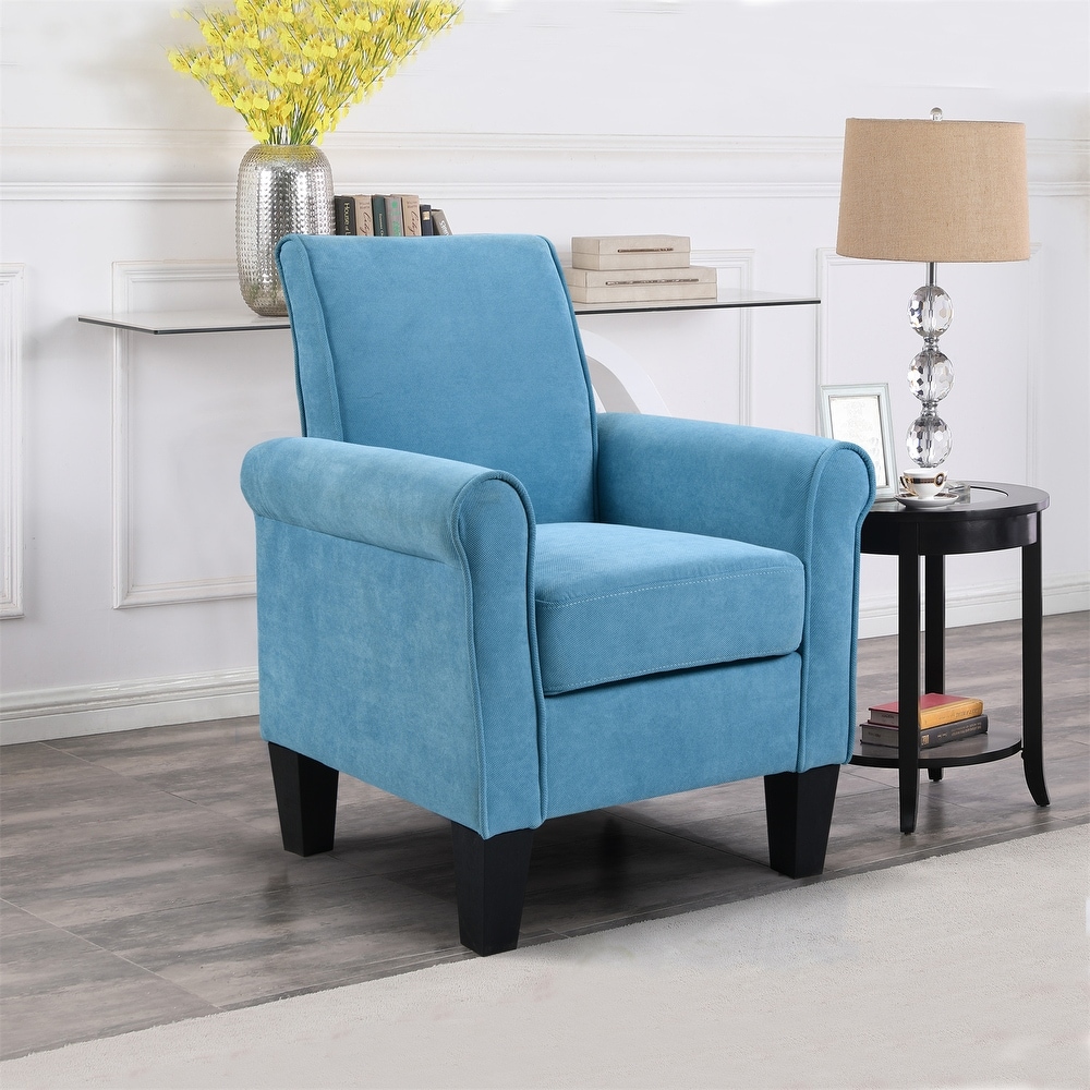 Modern Accent Chair Armchair Blue Tufted Armchair with Vintage Brass Studs Upholstered Chair for Living Room