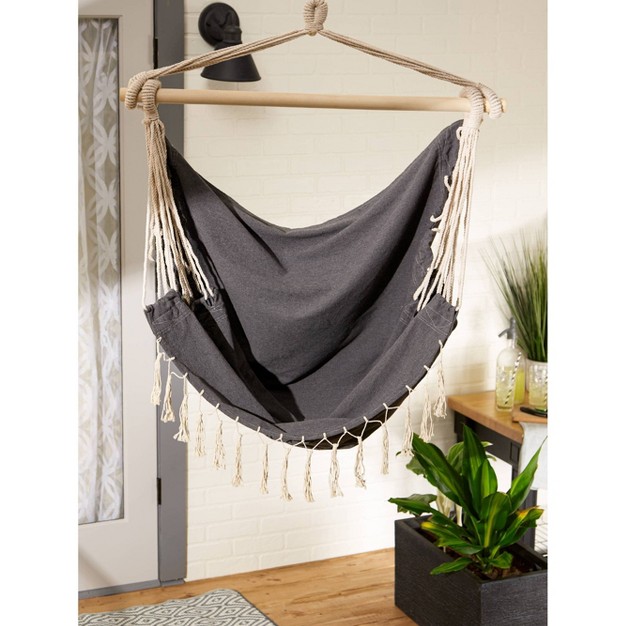 Outdoor Hammock Chair With Fringe Trim Gray Zingz amp Thingz