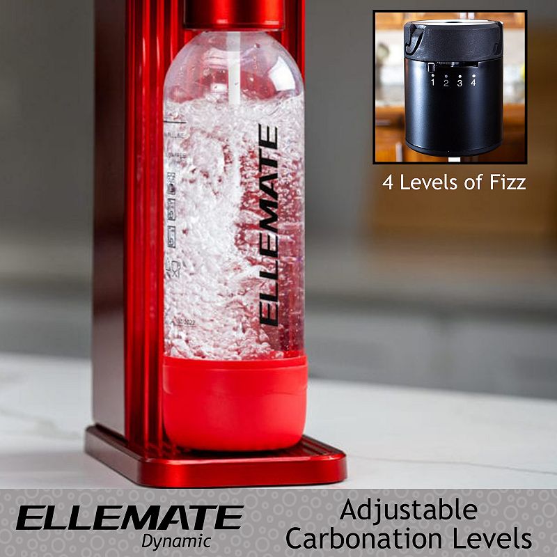 Ellemate Dynamic Carbonated Drink Maker; Fizz Soda， Water， Wine， Juice and More; Adjustable Carbonation Levels， One-Push Fizz Technology， Cordless