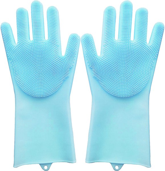 Pet Republique Long Sleeve Silicone Bathing Gloves with Foam Scrubbing Bristles For Dogs and Cats