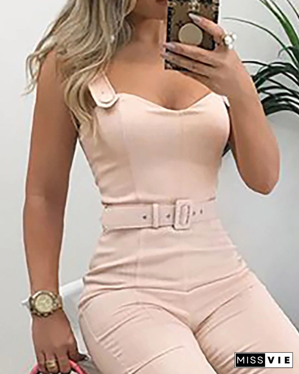 Summer Button Design Slim Bodycon Jumpsuits