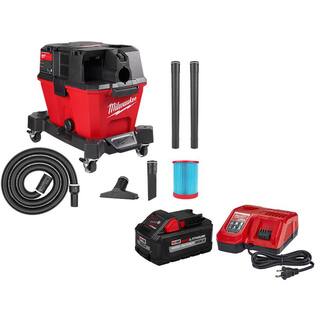 MW M18 FUEL 6 Gal. Cordless WetDry Shop Vacuum WFilter Hose Accessories and M18 8.0 Ah Battery and Rapid Charger Kit 0910-20-48-59-1880