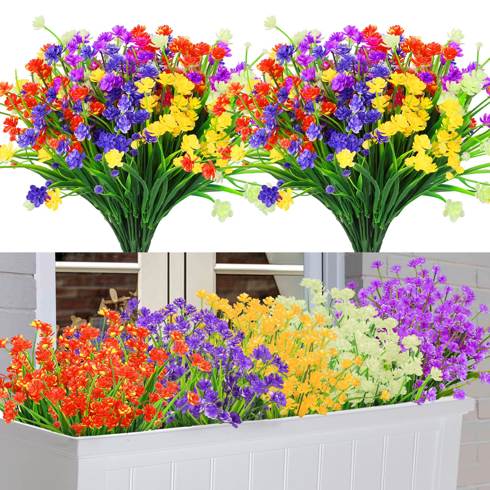 10 Bundles Outdoor Artificial Fake Flowers UV Resistant Shrubs Plants, Faux Plastic Greenery Gypsophila for Indoor Outside Hanging Plants Garden Porch Window Box Home Wedding Farmhouse Decoration