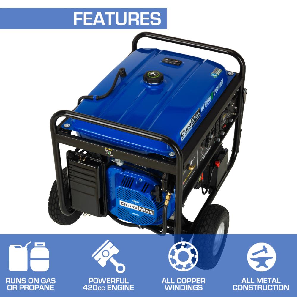 DuroMax 8，500 Watt 16hp Dual Fuel Portable Generator with Electric Start ;