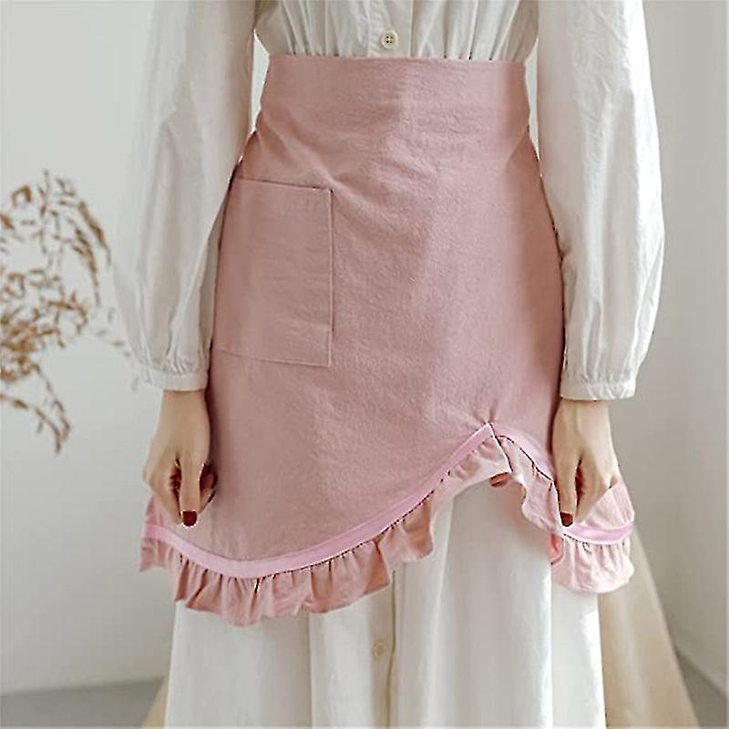 Kitchen Flower Shop Baking Work Apron Waist Washed Cotton Edge Apron， Pink (h-2)