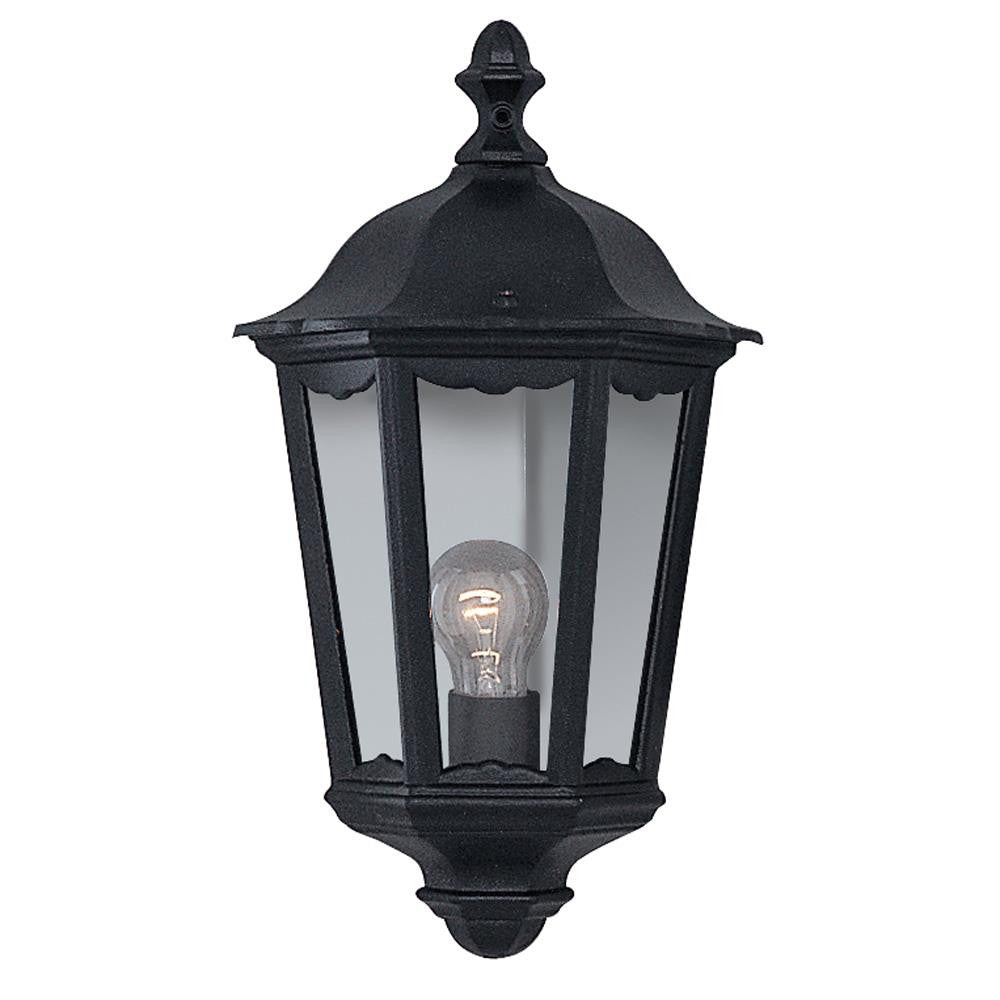 Searchlight 82505BK Alex Black Outdoor Traditional Half Lantern Flush Wall Light with Clear Glass