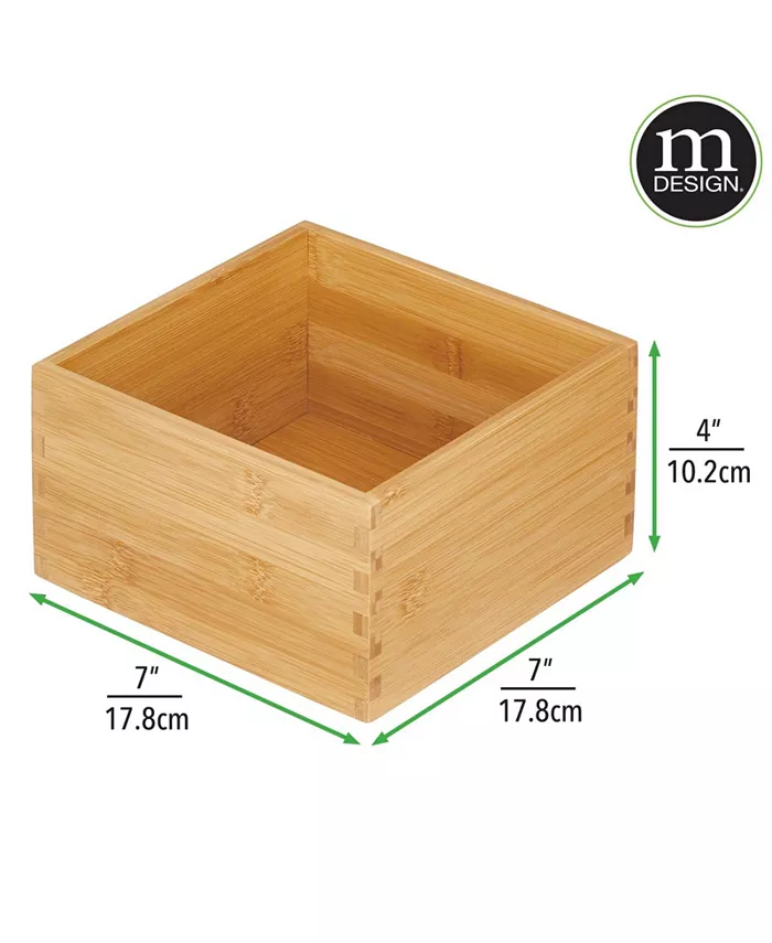 mDesign Bamboo Kitchen Pantry Organizer Bin 2 Pack - Natural Wood