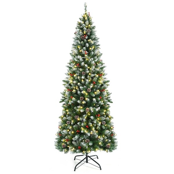 Gymax 5/6/7 FT Prelit Hinged Christmas Tree Artificial Pencil Xmas