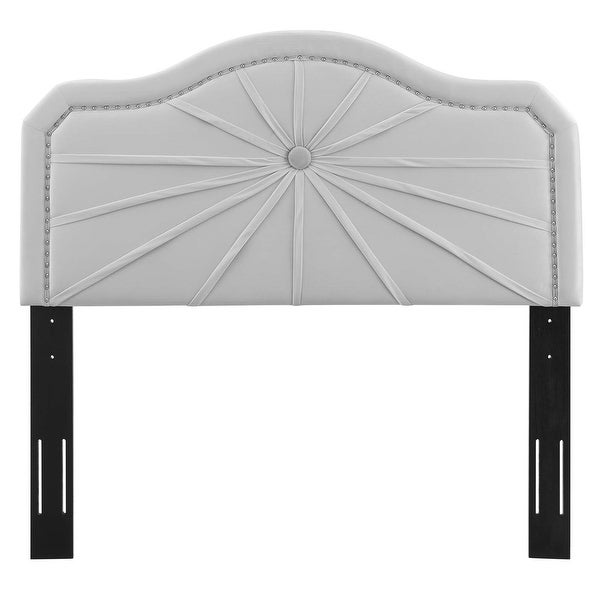 Edmond Light Grey Velvet Upholstered Twin Size Headboard with Nailhead Trim - - 33085062